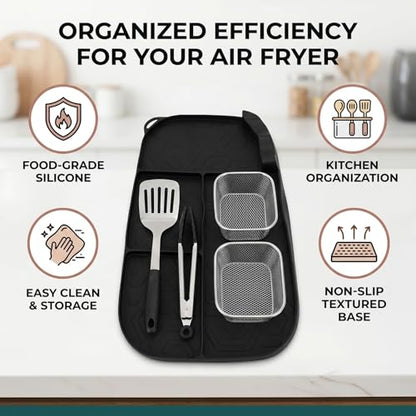 Reusable Silicone Air Fryer Liner 16.5x9 Inch Non Stick Heat Counter Mat for, Oil Draining Pad for Kitchen Countertops and Appliances