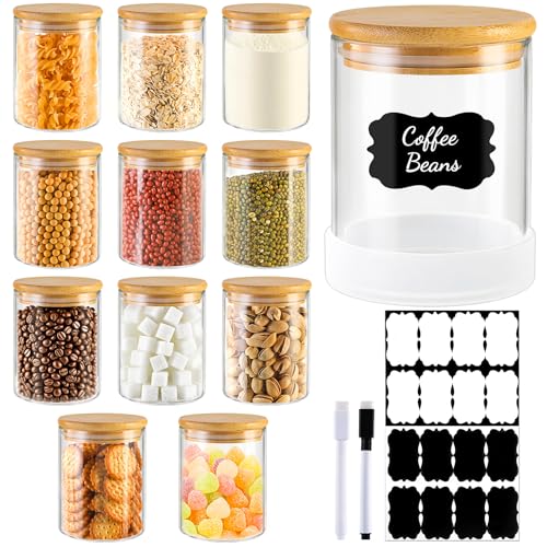 TBWIND 17oz Round Glass Storage Containers with Bamboo Lids – 12 Pack Small Airtight Clear Spice Jars for Pantry Organization, Kitchen Dry Food, Flour, Spice, Coffee Beans, Staples & Snacks - color: Round/17oz/12pcs