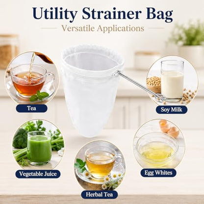 RAINFLOW Ultra Fine Mesh Strainer Bags - 3 Pcs Nut Milk Bag Reusable, Cheese Cloth Bag for Straining, Fine Mesh Strainer for Milk, Coffee, Juice, Yogurt, Stainless Steel Handle, Kitchen Filter Bags