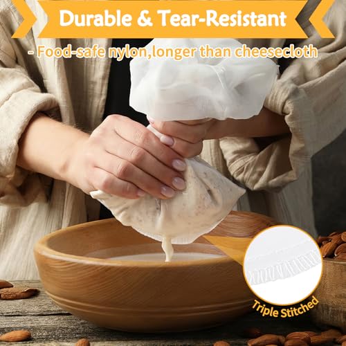 XL 4 Pcs Food Grade Nut Milk Bag Reusable, Grade 100, 12" x 12" Nut Bag Strainer, Fine Mesh Nylon Cheese Cloth Bags for Straining Oat Almond Milk, Greek Yogurt, Juice, Cold Brew Coffee, Beer Tea - size: 12" x 12"