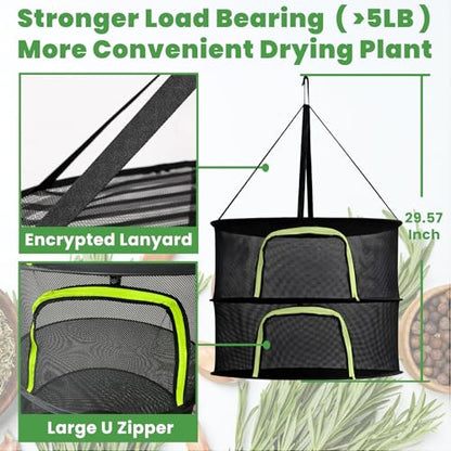2 Layer 24" Herb Drying Rack Hanging with Garden Pruning Shears, Large Zipper, Hook & Notepad, Foldable Drying Rack for Herbs, Spices & Seasonings, Hanging Herb Dryer Indoor Outdoor - size: 20*24 INCH