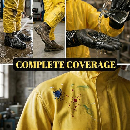 Yellow Hazmat Suit Coveralls for Men and Women, Heavy Duty Full Body Paint Suit with Premium Gloves and Shoe Covers - size: XX-Large