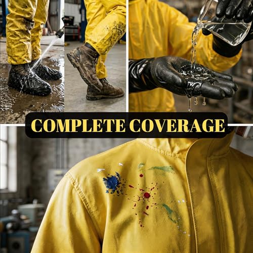 Yellow Hazmat Suit Coveralls for Men and Women, Heavy Duty Full Body Paint Suit with Premium Gloves and Shoe Covers - size: Small