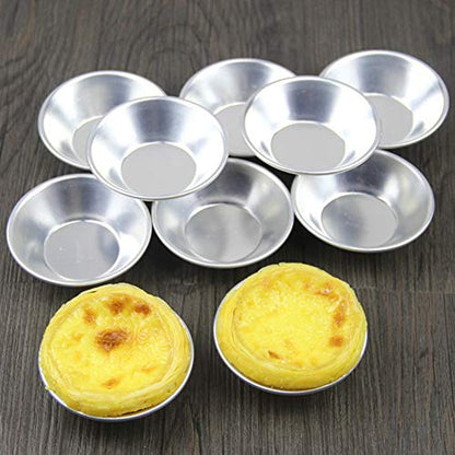 25Pack Egg Tart Molds Tiny Pie Tartlets Dessert Mold Pans Tin Puto Cup Bakeware Cake Cookie Mold, Round Resuable Nonstick (Aluminum)