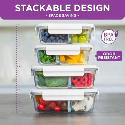 HOLDN’ STORAGE Vacuum Food Storage Containers, Set of 4 Compartment Containers & Electronic Pump - Keep Food Fresh Longer, BPA-Free Glass, Leak-Proof, Ideal for Meal Prep, Marinating - size: Set of 4 Compartment: Electronic Pump