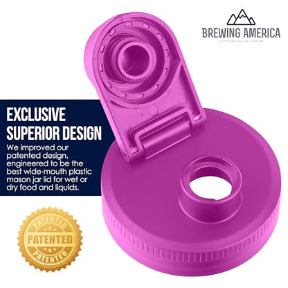 Mason Jar Lids Wide Mouth Plastic 4 Pack - With Flip Cap Screw Top Pouring Spout and Drink Hole - Fits Kerr and Ball Canning Jars - Wet/Dry Food and Liquid Storage - MADE IN USA (Very Berry) - color: Very Berry