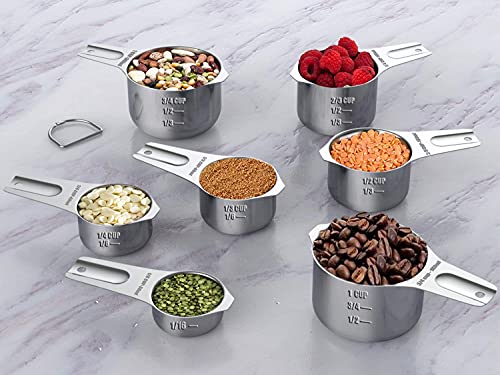 21 Pcs Stainless Steel Measuring Cups and Spoons Set, Wildone Stackable Metal Measuring Cups and Spoons for Cooking & Baking, Includes 7 Cups, 9 Spoons and 5 Mini Spoons - color: Silver