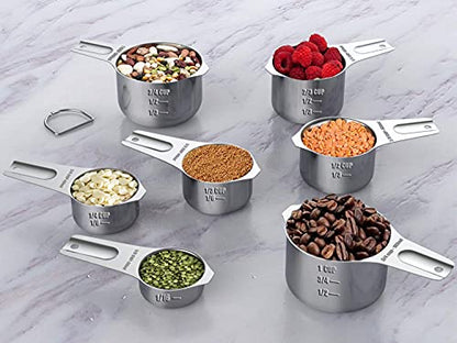 21 Pcs Stainless Steel Measuring Cups and Spoons Set, Wildone Stackable Metal Measuring Cups and Spoons for Cooking & Baking, Includes 7 Cups, 9 Spoons and 5 Mini Spoons - color: Silver