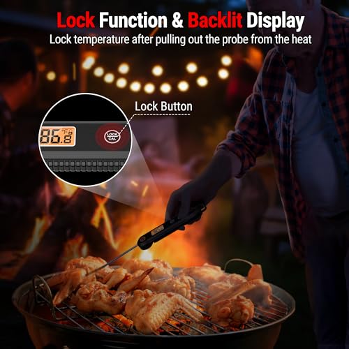 TempPro Digital Instant Read Meat Thermometer for Grilling Waterproof Kitchen Food Thermometer with Calibration Backlight Baking Bread Candy Thermometer Cooking Tools Utensils (Previously ThermoPro) - color: Pitch black