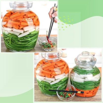 Large Glass Fermenting Jar With Water Seal Airlock Lid, Traditional Chinese Pickle Crock, Ideal For Kimchi, Sauerkraut, And Fermentation