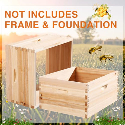 CroBlissful 2 Pcs 10 Frame Bee Hive Box Including Medium Super Beehive Box and Deep Brood Wooden Frames Bee Hives Starter Kit for Beginners Beekeepers (Unassembled)