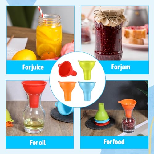 4Pcs 1 Inch Wide Mouth Funnels for Kitchen Use Silicone Funnels for Filling Bottles Flexible Condiment Sauce Canning Set for Filling Oil Water Bottles Home Restaurant Jars Canning, 3.2 x 1