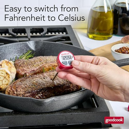 GoodCook Everyday Digital Food Thermometer Instant Read with Stainless Steel Probe, Fahrenheit & Celsius Display & Includes Storage Sleeve, Red - style: Digital Meat Thermometer