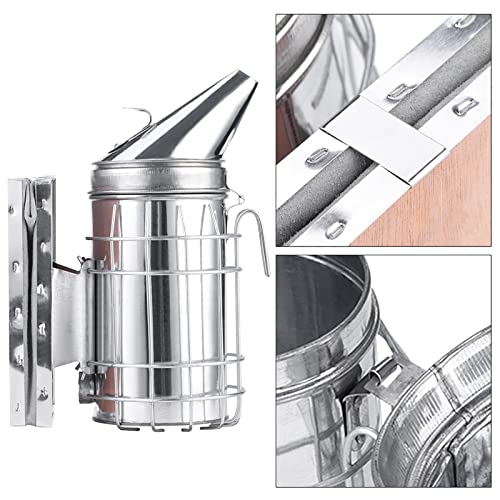 Stainless Steel Bee Hive Smoker, Beekeeping Starter Tool Kit Beekeeper Supplies Beehive Tools Bee Keeping Set with Heat Shield, Beekeeping Equipment Accessory for Beginner and Advanced Beekeepers