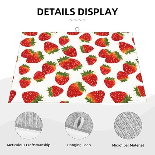 Cute Strawberry Dish Drying Mat For Kitchen Counter, Super Absorbent Microfiber Dish Drying Pad, Kitchen Gadgets For Easy Clean Multi-Use Large 18"x24" - color: Cute Strawberry