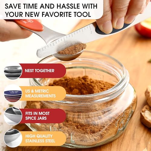 Spring Chef Stainless Steel Magnetic Measuring Spoons Set of 8 with Leveler, Nesting Teaspoon & Tablespoon Measuring Spoons, Kitchen Gadgets for Baking & Cooking, Fits in Spice Jars - Mountain Sunrise - color: Mountain Sunrise, size: 1-Pack