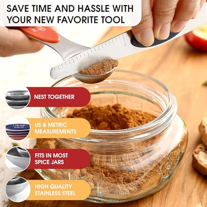 Spring Chef Stainless Steel Magnetic Measuring Spoons Set of 8 with Leveler, Nesting Teaspoon & Tablespoon Measuring Spoons, Kitchen Gadgets for Baking & Cooking, Fits in Spice Jars - Mountain Sunrise - color: Mountain Sunrise, size: 1-Pack