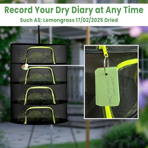 4 Layer 24" Herb Drying Rack Hanging with Garden Pruning Shears, Large Zipper, Hook & Notepad, Foldable Drying Rack for Herbs, Spices & Seasonings, Hanging Herb Dryer Indoor Outdoor - size: 40*24 INCH