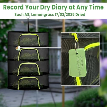 4 Layer 24" Herb Drying Rack Hanging with Garden Pruning Shears, Large Zipper, Hook & Notepad, Foldable Drying Rack for Herbs, Spices & Seasonings, Hanging Herb Dryer Indoor Outdoor - size: 40*24 INCH