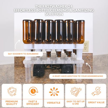 FastWasher24 Beer Bottle Washer and Wine Bottle Cleaner | Bottles & Racks NOT Included |General Purpose Bottle Rinser, Bottle Cleaner and Bottle Sanitizer System | Easy to Assemble - size: 24 Bottle Rack