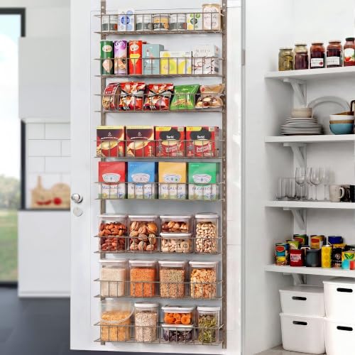 ElegantArray 8-Tier Pantry Door Organizer, Brown | Over The Door Pantry Organizer Rack and Storage, Hanging Spice Rack Shelves Door, Home Office Laundry Room Bathroom & Kitchen - color: Brown, size: 8-Tier