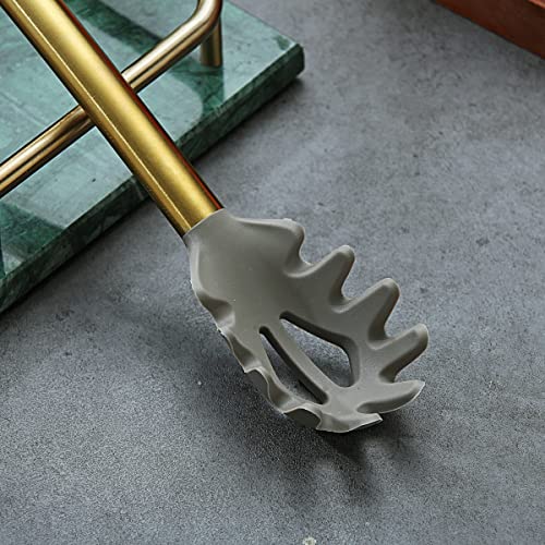 Gold Spaghetti Spoon, Berglander Non-stick Silicone Pasta Server With Titanium Gold Plating Handle, Spaghetti Server For Cooking, Pasta Fork, Noddle Fork, Dishwasher Safe, Easy to Clean - style: k Pasta Server