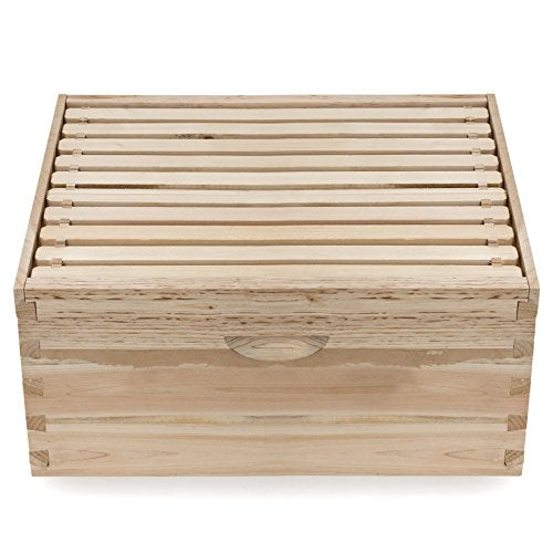 Honey Keeper Beehive 10 Frame Kit Super Box and 10 Deep Frames with Foundations for Langstroth Beekeeping - style: non-waxed