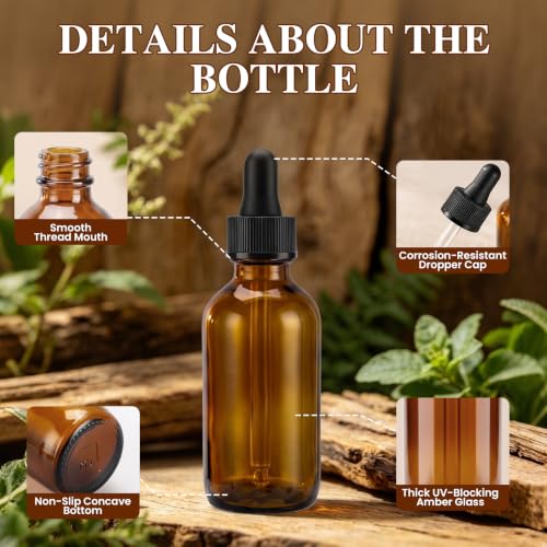 2 oz Glass Dropper Bottles with 6 Stainless Steel Funnels & 48 Labels, Amber Tincture Bottles with Dropper for Essential Oils, Liquid Extracts, Beauty & Personal Care (40 Pack)