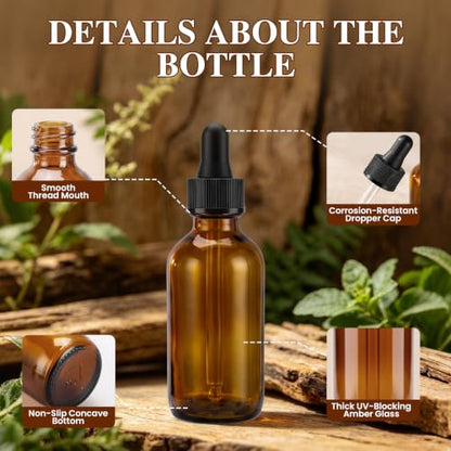2 oz Glass Dropper Bottles with 6 Stainless Steel Funnels & 48 Labels, Amber Tincture Bottles with Dropper for Essential Oils, Liquid Extracts, Beauty & Personal Care (40 Pack)