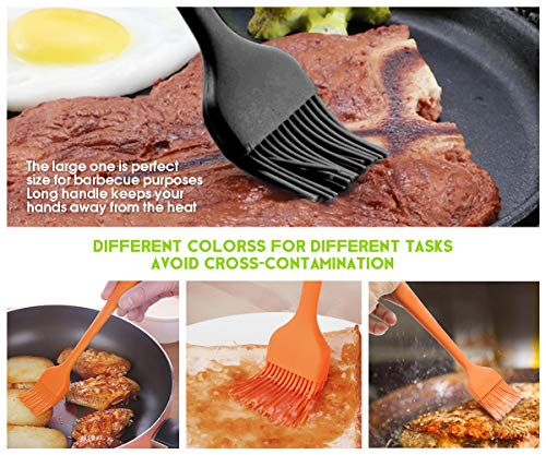 Silicone Basting Pastry Brush - Cooking Brush for Oil Sauce Butter Marinades, Food Brushes for BBQ Grill Kitchen Baking, Baster Brushes Baste Pastries Cakes Meat Desserts, Food Grade, Dishwasher Safe - color: 2 Pack - Black, Orange