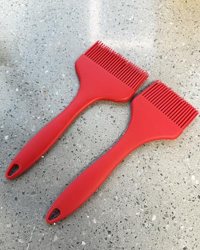 2Pcs Silicone Basting Pastry Brush - Heat Resistant Cooking Brushes Food Brush for Oil, Sauce, BBQ, Baking Outdoor Grill Dishwasher Safe – Red - color: Red