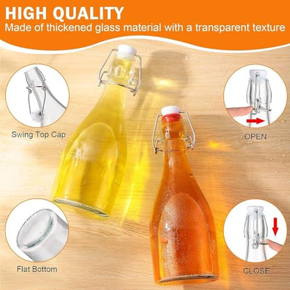 Swing top Bottles - Clear Glass Bottles with Lids 3 Pack - for Kombucha Fermenting, Beer Brewing, Juicing, Milk or Eggnog- Glass Container for Liquid Storage