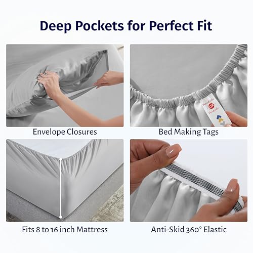 California Design Den King Bed Sheets Set - Certified 100% Egyptian Cotton Percale Sheets King with Deep Pockets, Lightweight, Crisp, Durable Luxury Bedding Set - Light Grey - color: Light Grey, size: King