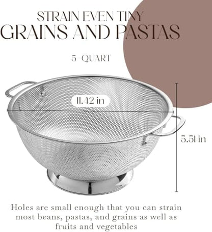 Bellemain Colander for Kitchen – 5 Qt Stainless Steel Strainer with Handle - Pasta Strainer Bowl for Pasta, Spaghetti, Vegetables, Fruit, and Pot Draining - Stainless Steel Colander - size: 5 Quart