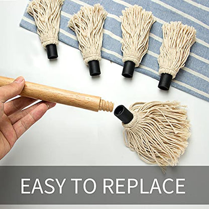 YFWOOD 18 Inch BBQ Mop Sauce Brushes Basting Brush Evenly Sauce Mop | Grill Basting Mop Wooden Long Handle BBQ Mop with 4 Extra Replacement Heads for BBQ Grilling Smoking Steak - color: BBQ Mop Brush