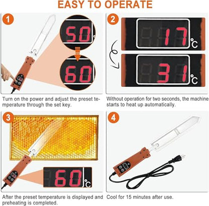 Electric Honey Extractor Uncapping Knife, Stainless Steel Honey Cutter Knife with Temperature Control, Memory Function and Display for Apiary, Beekeeper