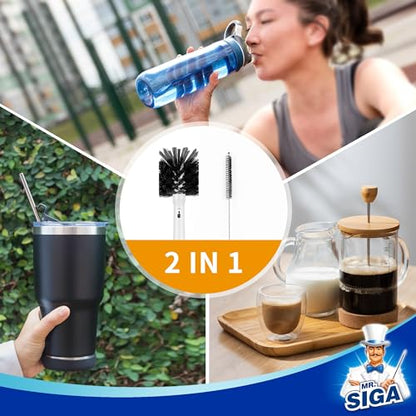 MR.SIGA Water Bottle Brush and Straw Cleaner Brush, Long Handle Bottle Cleaner Brush, 2 in 1 Bottle Cleaning Brush for Sports Bottles, Baby Bottles, Mugs, Straws - color: White
