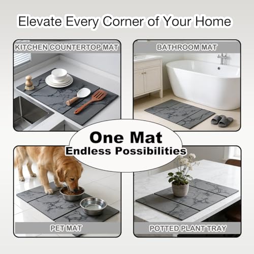 Large Stone Dish Drying Mat for Kitchen Counter,Collapsable Stone Dish Drying Mat with Diatomaceous Earth for Quick Drying-Ultra Absorbent-Eco-Friendly,Foldable -23.6"×15.7" Dark Gray Marble Pattern - color: L22-Dark Grey