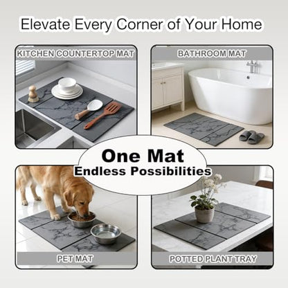 Large Stone Dish Drying Mat for Kitchen Counter,Collapsable Stone Dish Drying Mat with Diatomaceous Earth for Quick Drying-Ultra Absorbent-Eco-Friendly,Foldable -23.6"×15.7" Dark Gray Marble Pattern - color: L22-Dark Grey