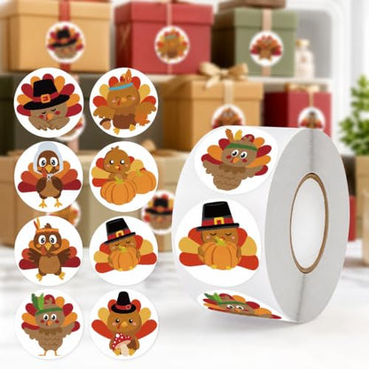 500pcs/Roll Cute Thanksgiving Turkey Stickers 1 Inch Round Autumn Fall Gift Labels Treats Bag Classroom Rewards Envelope Seals Decor - color: 500pcs-handmade With Love