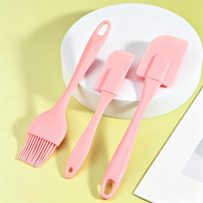 3PCS Silicone Pastry Brushes, Baking Cream Scraper,Household Kitchen Rubber Oil Brush, Cake Spreader for Baking, Grilling (Pink)
