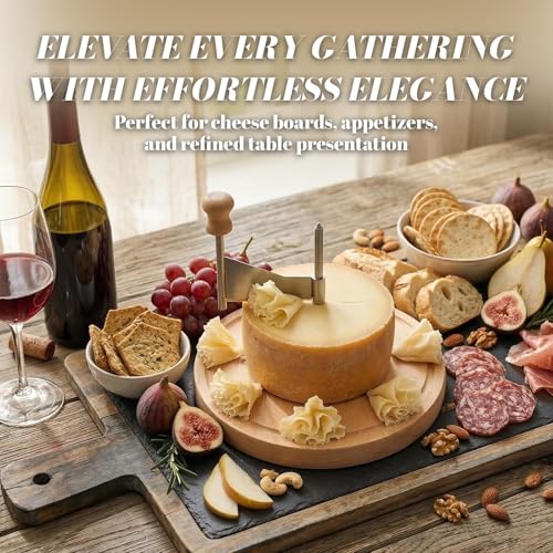Cheese Curler, Wood Cheese Curler Wheel and Shaver Tool for Tête de Moine & Semi-Hard Cheeses, Sharp Stainless Steel Girolet Cheese Cutter for Cheese Boards, Desserts & Parties