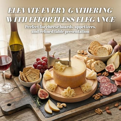 Cheese Curler, Wood Cheese Curler Wheel and Shaver Tool for Tête de Moine & Semi-Hard Cheeses, Sharp Stainless Steel Girolet Cheese Cutter for Cheese Boards, Desserts & Parties