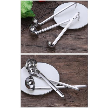 3-Pack Stainless Steel Soup Ladle Set with Hooked Long Handle 2 oz | 2 ounce serving capacity, sauce and gravy use, stew and soup serving, dishwasher safe build, comfortable hooked grip - size: 2 oz