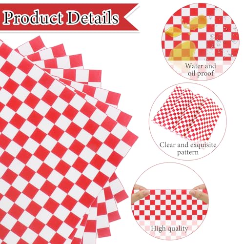 200 Pcs Wax Paper Sheets for Food,8.5x8.5" Food Basket Liners, Red and White Checkered Sandwich Wraps Paper,for Burgers Bread Restaurant Barbecue Picnic(Red) - color: Red