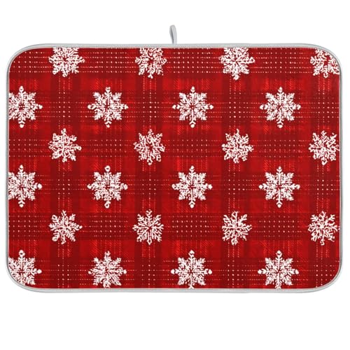 White Snowflake Pattern on Red Dish Drying Mat Super Absorbent Drying Mat 18x24 inch Large Dish Drying Mats for Kitchen Counter Dish Drying Pads Kitchen Drying Matt for Countertop - color: White Snowflake Pattern on Red, size: 18" x 24"
