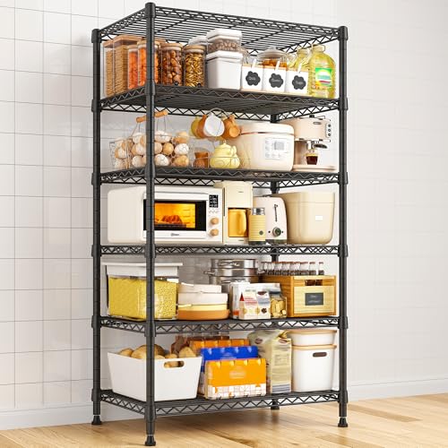 REIBII 6 Tier Shelf Metal Shelving 70"H Storage Shelves Sturdy Wire Rack Shelf Units Adjustable Detachable Storage Shelving Unit for Kitchen Laundry Pantry Garage Commercial 71"H x 21.65"W x 11.8"D - size: 【6 Tier】71"H x 21.65"W x 11.8"D