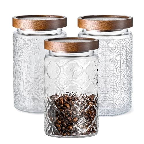 Adodeen 3-Pack 32oz Glass Jar With Airtight Lid,Kitchen Canisters For Countertop,Coffee Sugar Container Set,Pantry Glass Storage Containers For Flour,Candy,Loose Tea,Snack jar - color: Sunflower/Bigonia/Window-32oz