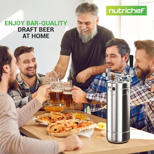 NutriChef Pressurized Growler Tap System, 128oz Stainless Steel Mini Keg Dispenser Portable Kegerator Kit, Co2 Pressure Regulator Keeps Carbonation for Craft Beer, Draft and Homebrew - size: 128oz