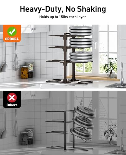 ORDORA Pots and Pans Organizer under Cabinet, 20.8" Height Heavy Duty 120LBS Pots Pans Organizer Rack for Cabinet 8-Tier Adjustable for Big Stockpots, Dutch Oven, Cast-iron Pan, Heavy Cookware, Bronze - style: L-21"H-HeavyDuty-Bronze
